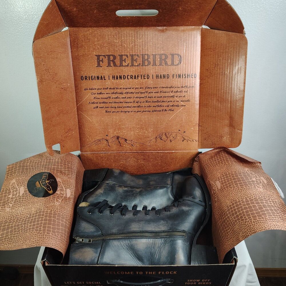 New! FREEBIRD "Dart" Black Leather Lace-Up Boots Size 8 Side Zip Distressed NIB - Picture 10 of 12